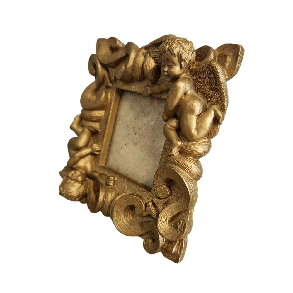 Vintage Victorian Style Picture Photo Frame Taiwan Cupids Angels Cherubs Gold 3D